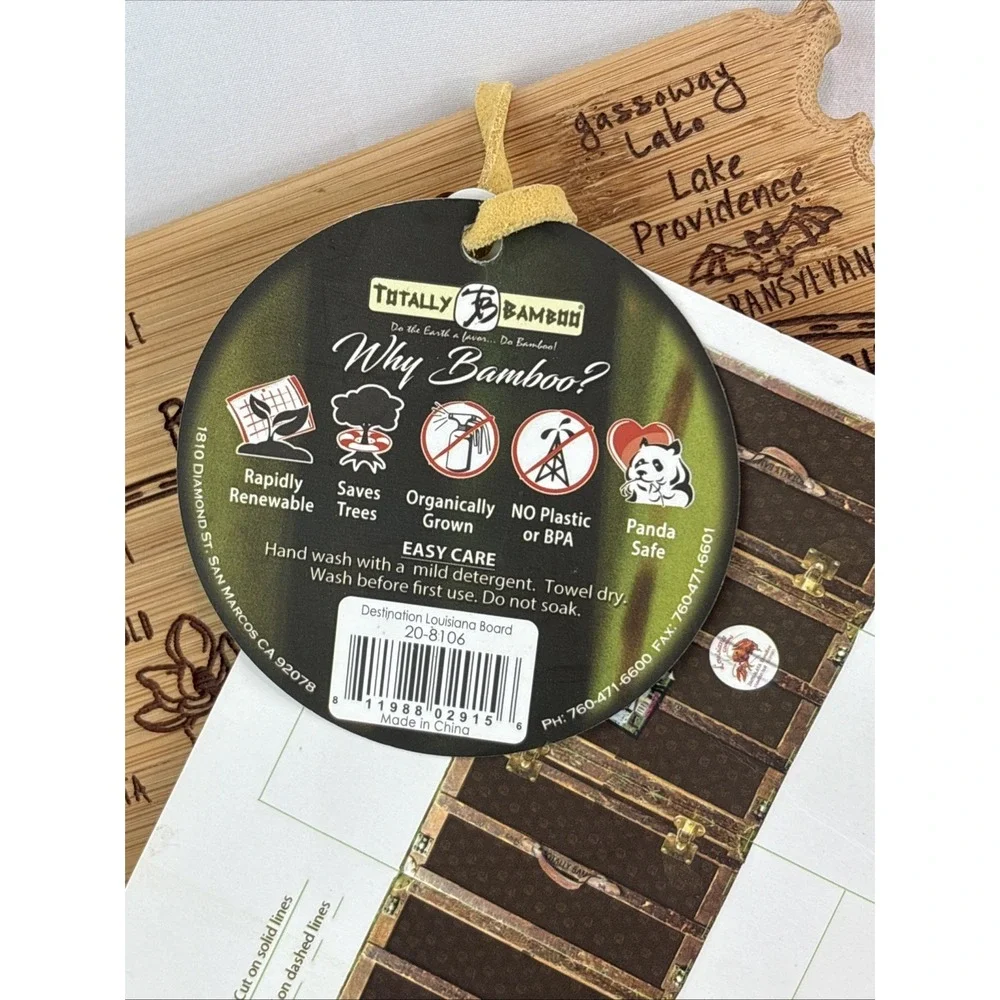 NWT Totally Bamboo Destination Louisiana State Shaped Serving Cutting Board